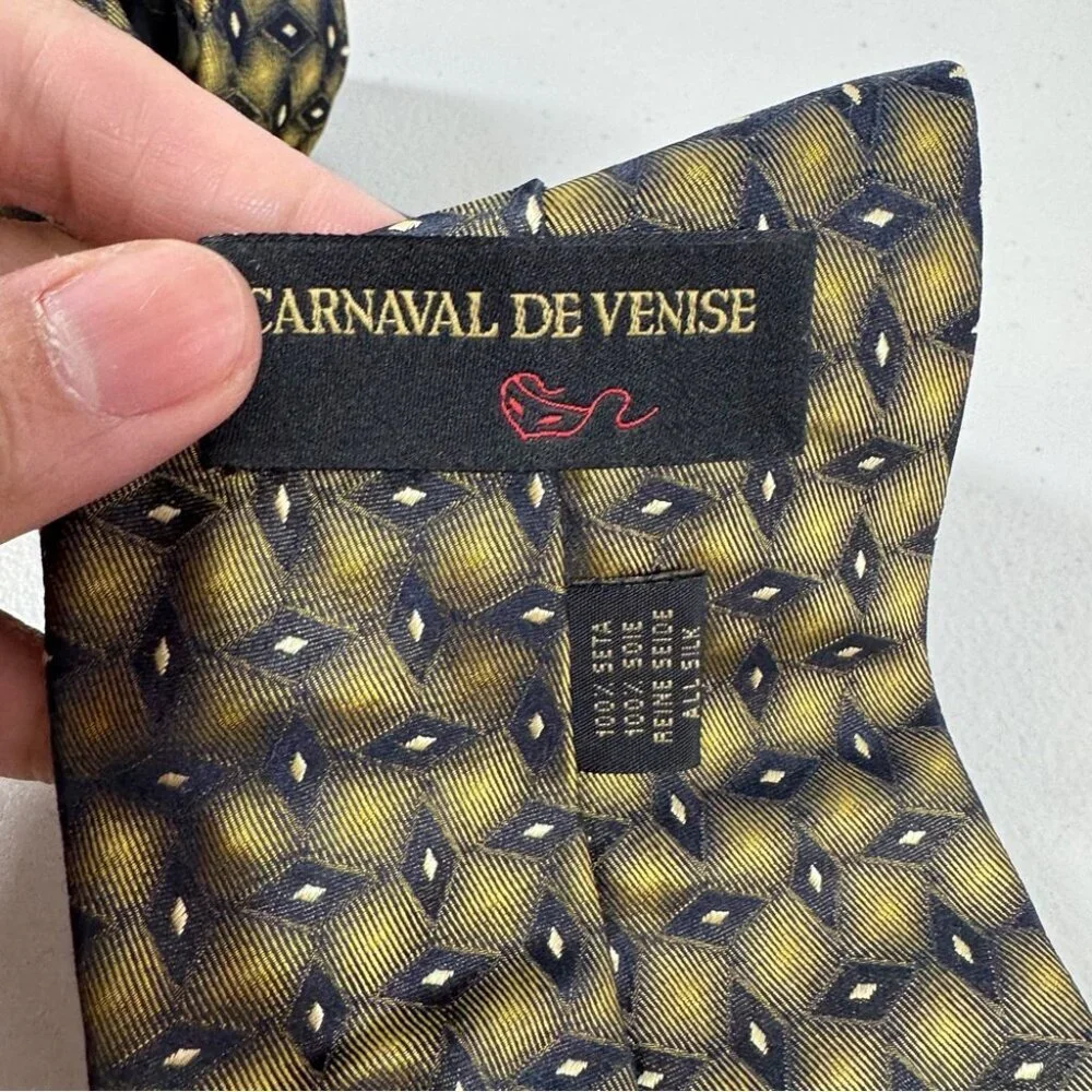 Carnaval de Venise Silk Geometric Tie Gold Black Italian Business Casual Office